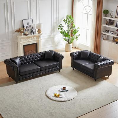 PRO_SELLERS 2-Piece Tufted Tech Fabric 3-Seater and 2-Seater Sofa Set Black