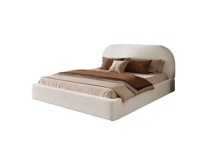 Evryae Polsterbett 180/200 mit gepolstertem Kopfteil, waschbaren Bezügen und abgerundeten Ecken in Beige, 180x200 cm, Schlafzimmer, Betten, Polsterbetten