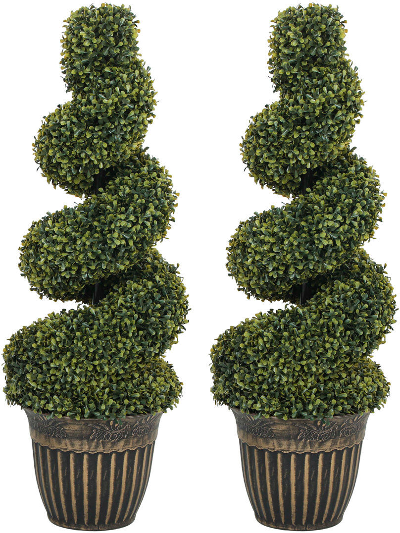Astoria Grand HOMCOM Set of 2 Potted Artificial Plants Topiary Spiral Trees 90cm Light Green 90cm H X 30cm W X 30cm D