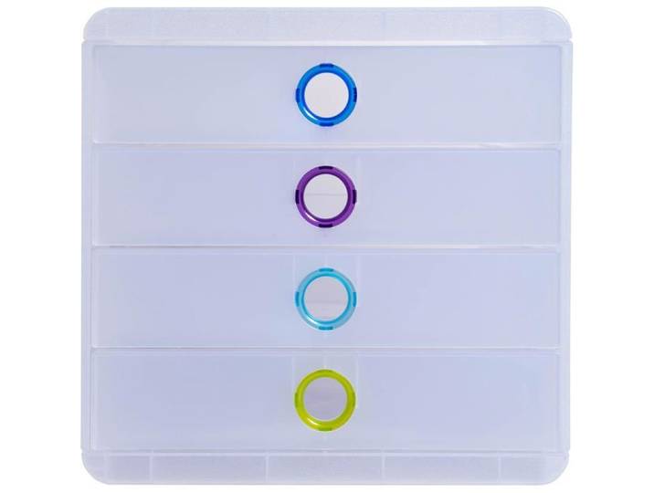 Exacompta POP-BOX — Caisson 4 tiroirs fermés A4/A4+ Chromaline translucide (34 7×27 8×26 7 cm)