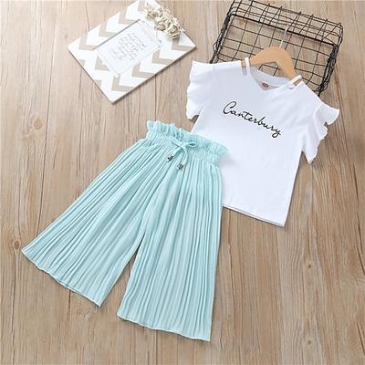 Sommer mädchen kleidung sets kinder t-shirt breite bein hosen anzüge kinder kurzarm baby mädchen kleidung