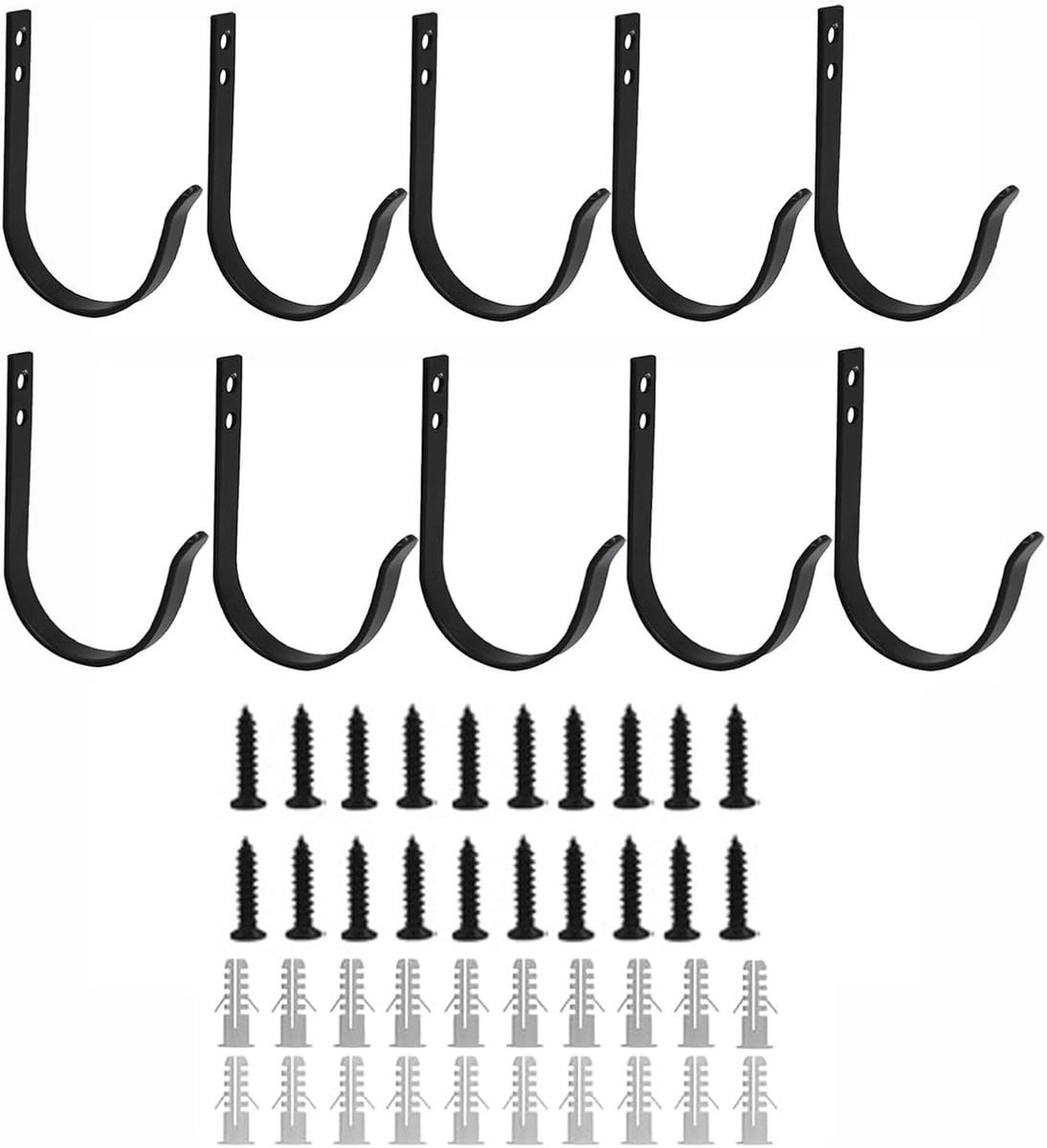 Set van 10 J-vormige handdoekhaken voor wandmontage voor kleding en accessoires met bevestigingsschroeven