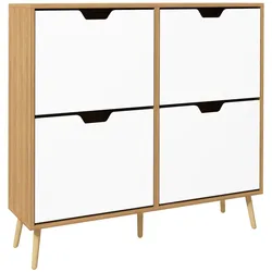 HOMCOM Schuhschrank mit 4 Klappfächern und verstellbarem Regal, Schuhaufbewahrung für Flur und Eingang, Platz für 8–16 Paar Schuhe, Natur