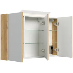 Spiegelschrank 120cm inkl. Design LED-Lampe und Glasböden weiss hochglanz