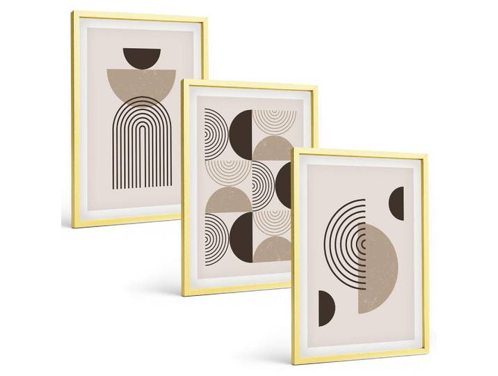 Tulup Bilder SET 3er Set - 40x60 cm Goldrahmen - Abstrakte Minimalismusmuster, Goldfarben, Kunststoff, Rechteckig, 40x60 cm, gerahmt, Bilder & Rahmen, Bilder