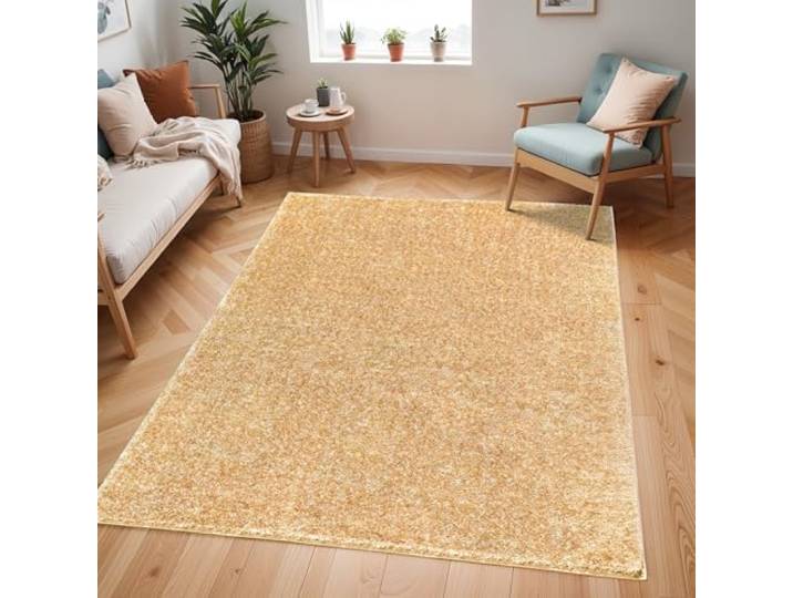 Livabliss Shaggy Berber - Flauschiger groß für Wohnzimmer, Esszimmer, Schlafzimmer, Langflor Hochflor e flauschig - 160x213 cm, Wohnzimmer in Gelb