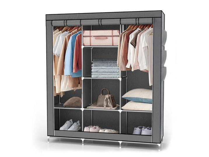 Intirilife Stoffschrank, Grau, 130x175x45 cm, Schlafzimmer, Kleiderschränke, Stoffschrank