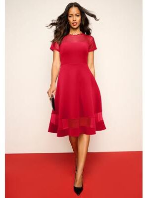 Plus Size Women's Scuba Illusion Yoke Dress by Roaman's in Vivid Red (Size 24 W)