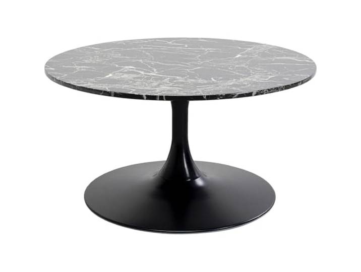 Kare Design Couchtisch Schickeria Marmor, Schwarz, 80cm Durchmesser, Beistelltisch, Wohnzimmertisch, Marmor-Optik, Stahlgestell, Rund, Retro