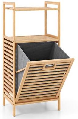 Costway Bamboo Tilt out Laundry Hamper with Foldable and Removable Basket-Natural