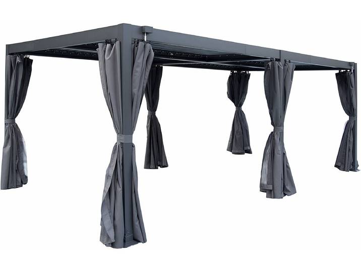 Pergola bioclimatique en aluminium avec rideau et moustiquaire Kensington - 3 x 5 m - Gris
