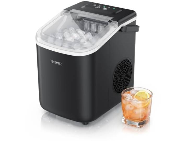Arendo - Eiswürfelmaschine klein – max. 12 kg Eis pro Tag – 2 Größen große Würfel und kleine Würfel - großes Sichtfenster – doppelwandig – Eiswürfel Bullet – Tragegriff - Ice Maker