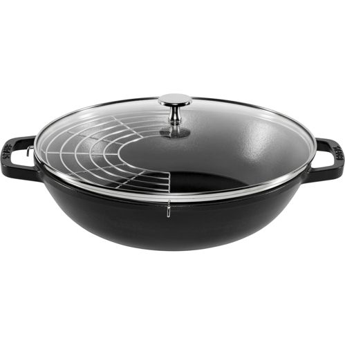 Staub Wok 30 cm mit Deckel Gusseisen, schwarz