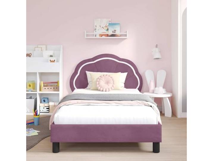KTHLBRH Bettgestell für Kinder, Violett, 80 x 200 cm, Samt Technisches Holz, Kopfteil inklusive, modernes Design, einfache Montage
