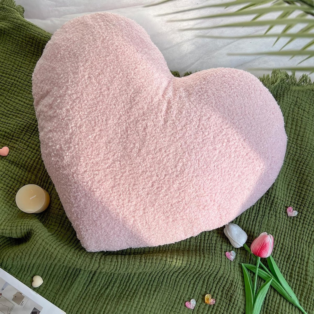 Roze Hartkussen Decoratief Sierkussen met Zachte Sherpa Vulling - 45 x 45 cm