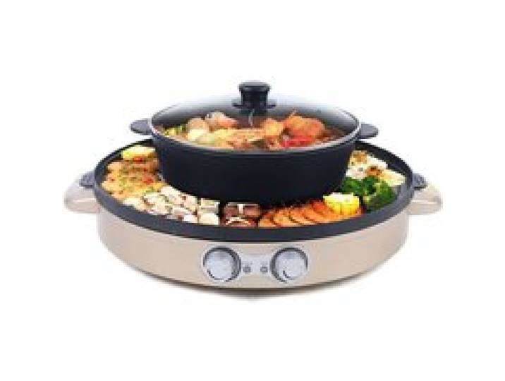Barbecue coréen Hot Pot Electrique Appareil Fondue Chinoise et Barbecue Coréen électrique de Table 2200W 2 en 1