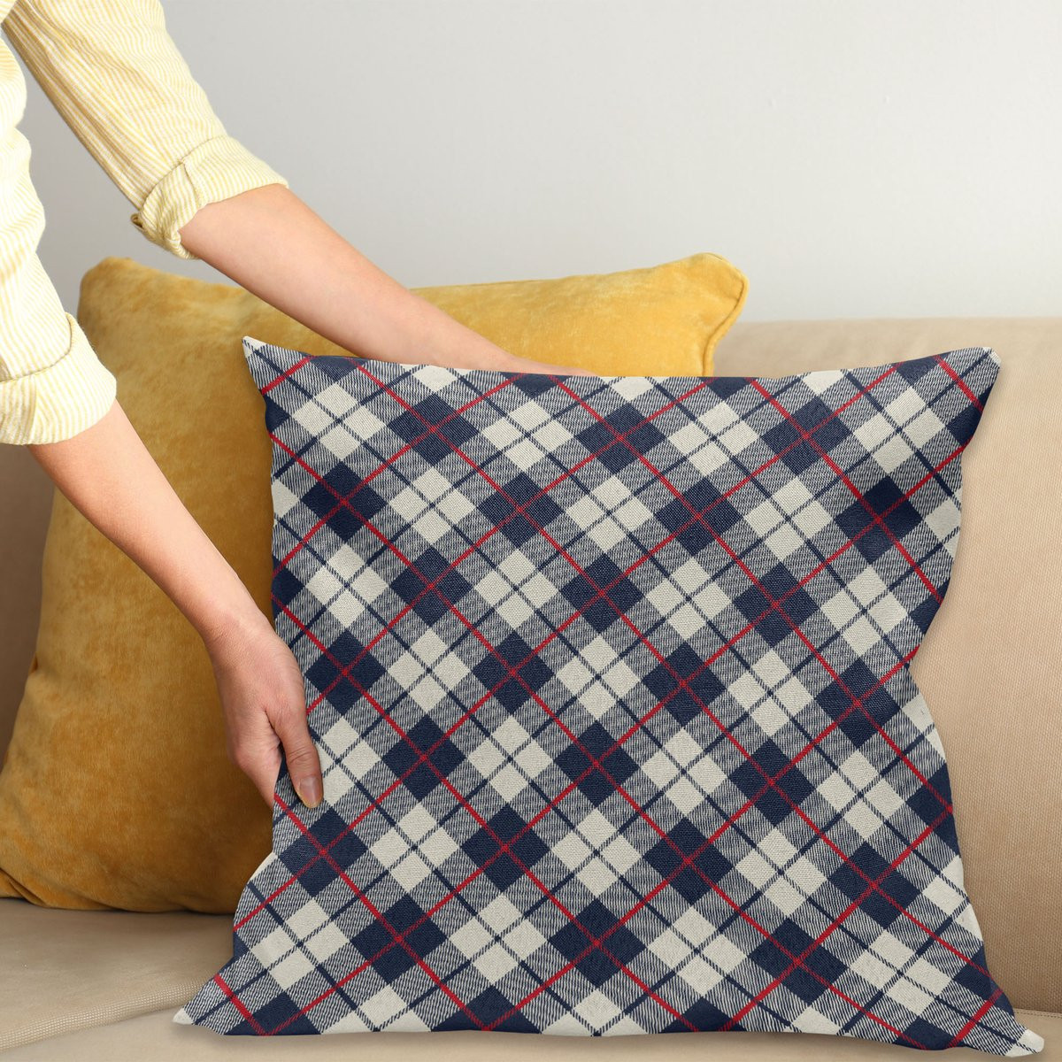 ABAKUHAUS Sierkussenhoes Celtic Mode Diagonal Retro Stijl Nacht Blauw, 45 x 45 cm