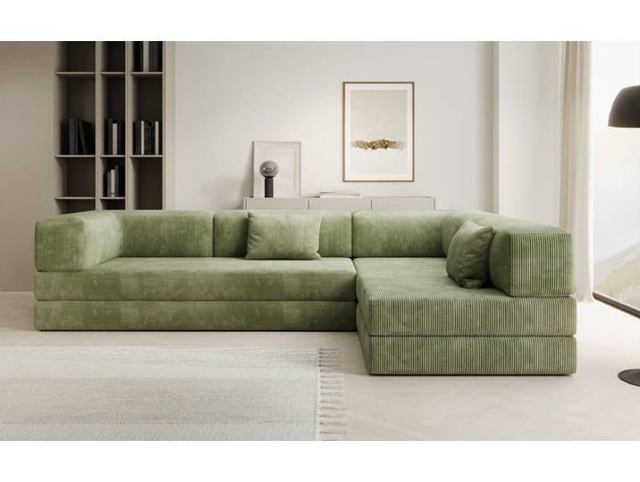 Designer Ecksofa Lazy in Cord - Salbei - Rechts - Cord - Luxusbetten24