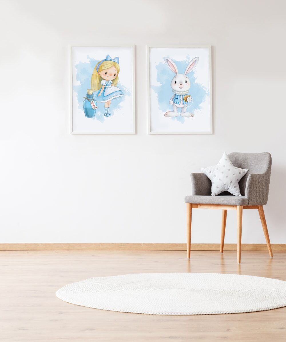Crochetts Pack encadré bois blanc impression le lapin Alice et potion 43X33 cm Blanc 3x43x33cm