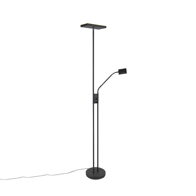 Qazqa Moderne Vloerlamp Zwart met Dimbare LED en Leeslamp