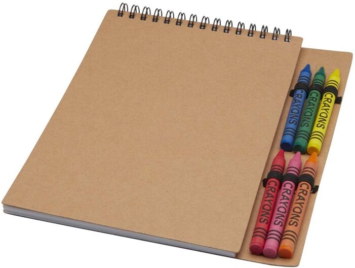 Carnet de notes à spirales Doodle A5 à couverture souple et set de crayons gras naturel