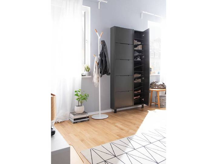 Schuhschrank 84 x 185 x 17cm Spiegeltür rechts Grau/Dunkelgrau