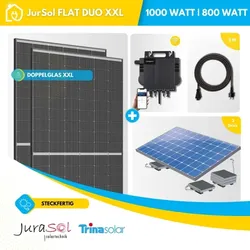 Balkonkraftwerk für Flachdächer Growatt - 1000 Watt 800 Watt - Bifazial Doppelglas - JurSol FLAT DUO XXL 1000 Watt