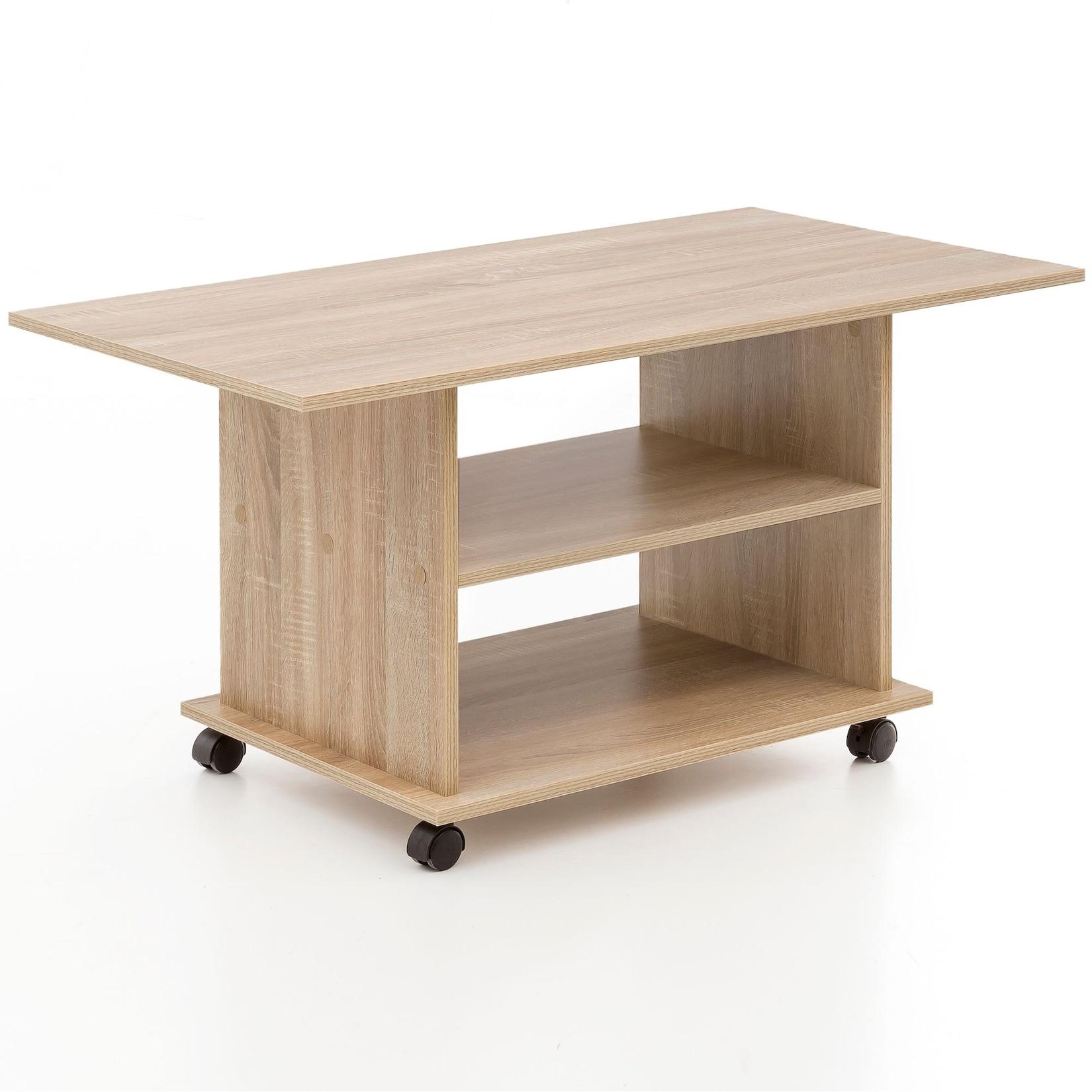 KADIMA DESIGN Couchtisch SEGRE: Stilvoll, 2 Ablageflächen, Rollen, Melaminharzbeschichtung, 95x51x54,5 cm, Sonoma.