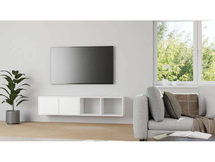 Sideboard mit Wandhalterung – diverse Materialien MDF Beschichtet MDF Weiß matt