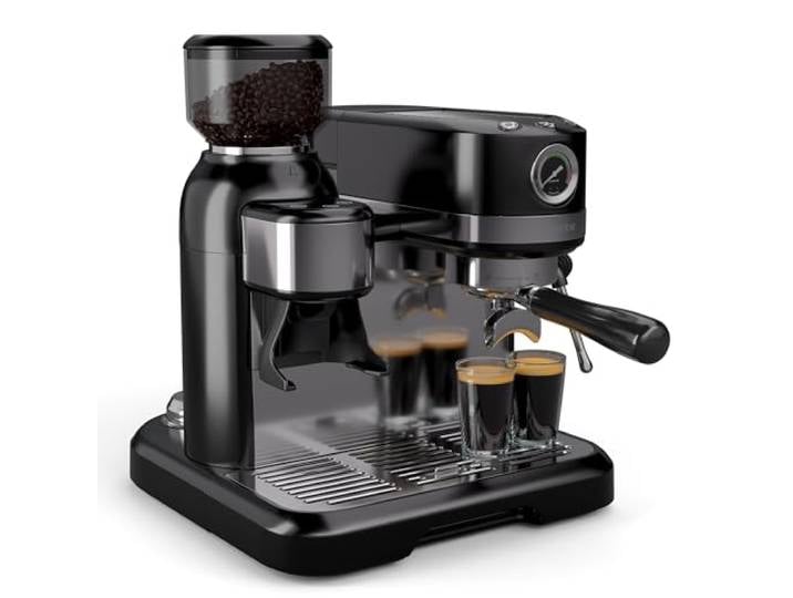 KLARSTEIN Bella Café machine à café en grain – 19 bars\, 1550 W\, broyeur Intégré 200 g\, mousseur à lait\, réservoir 1\,4 L\, Thermobloc\, Inserts Pour 2 Tasses\, acier inoxydable\, noir