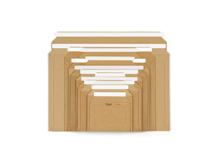 RAJA Pochette carton micro-cannelé rigide brune à fermeture adhésive 53x43 cm - Lot de 100