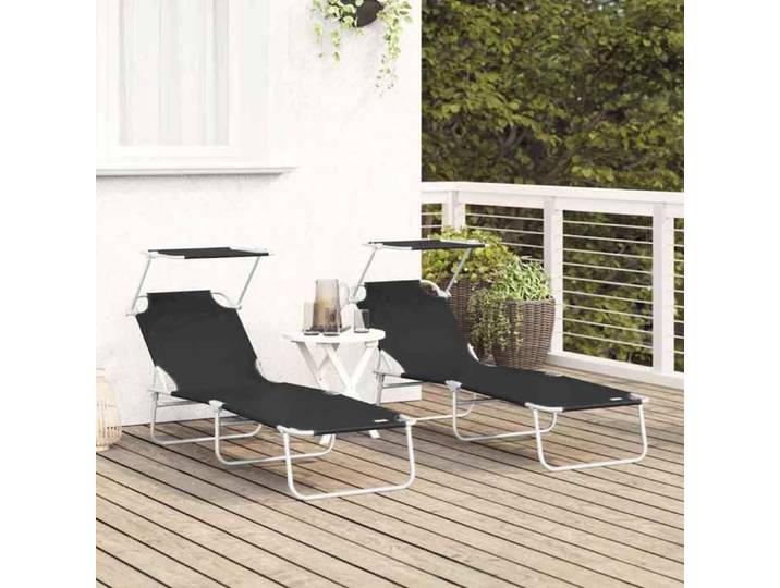 (Promo 2026)Transat 2 pcs SHIELD Fauteuil long de piscine arrière-cour Noir 58x188x77cm Polyester 58x188x77cm 4241345