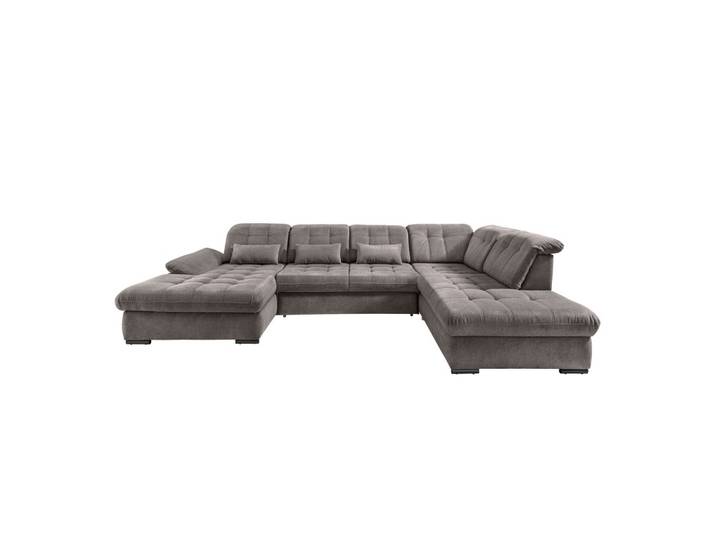 Wohnlandschaft Rigatti Grau- Braun Chenille mit Bettkasten