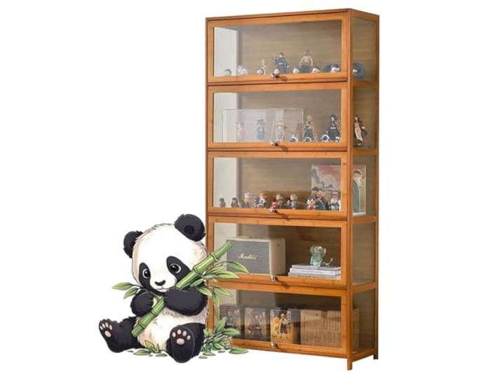 uofgcru Glasvitrine Stehend,Lagerregale Acryl Sammlung Vitrine,Spielzeug Organizer für Sammlerstücke,Aufbewahrungsschränke für Spielzimmer für Haus und Büro Gebrauch-172x80x33cm(5 Tier) Coffee