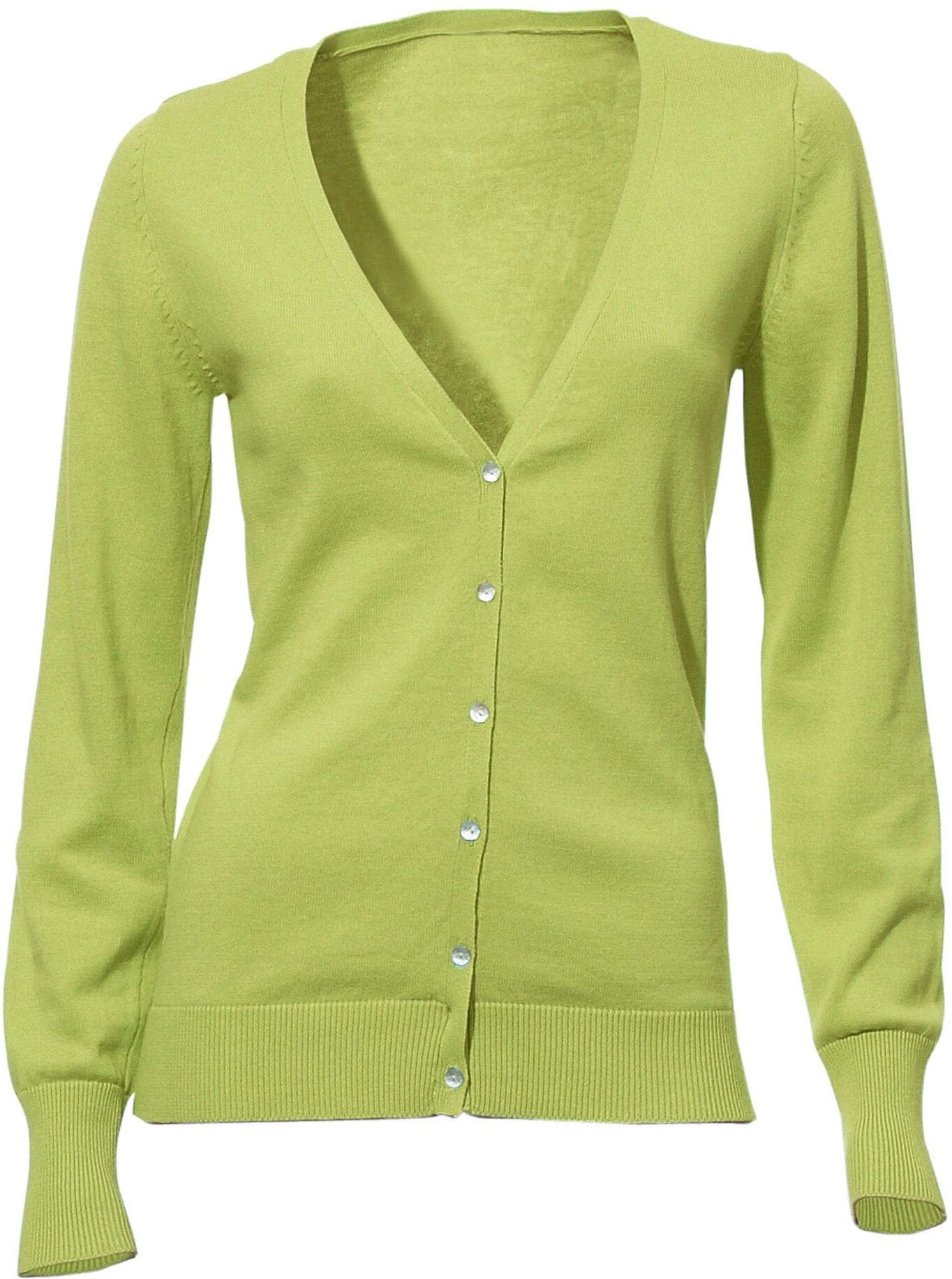 Strickjacke HEINE, Damen, Gr. 44, grün (kiwi), 100% Baumwolle, unifarben, Strickjacken Strickjacke kiwi 44
