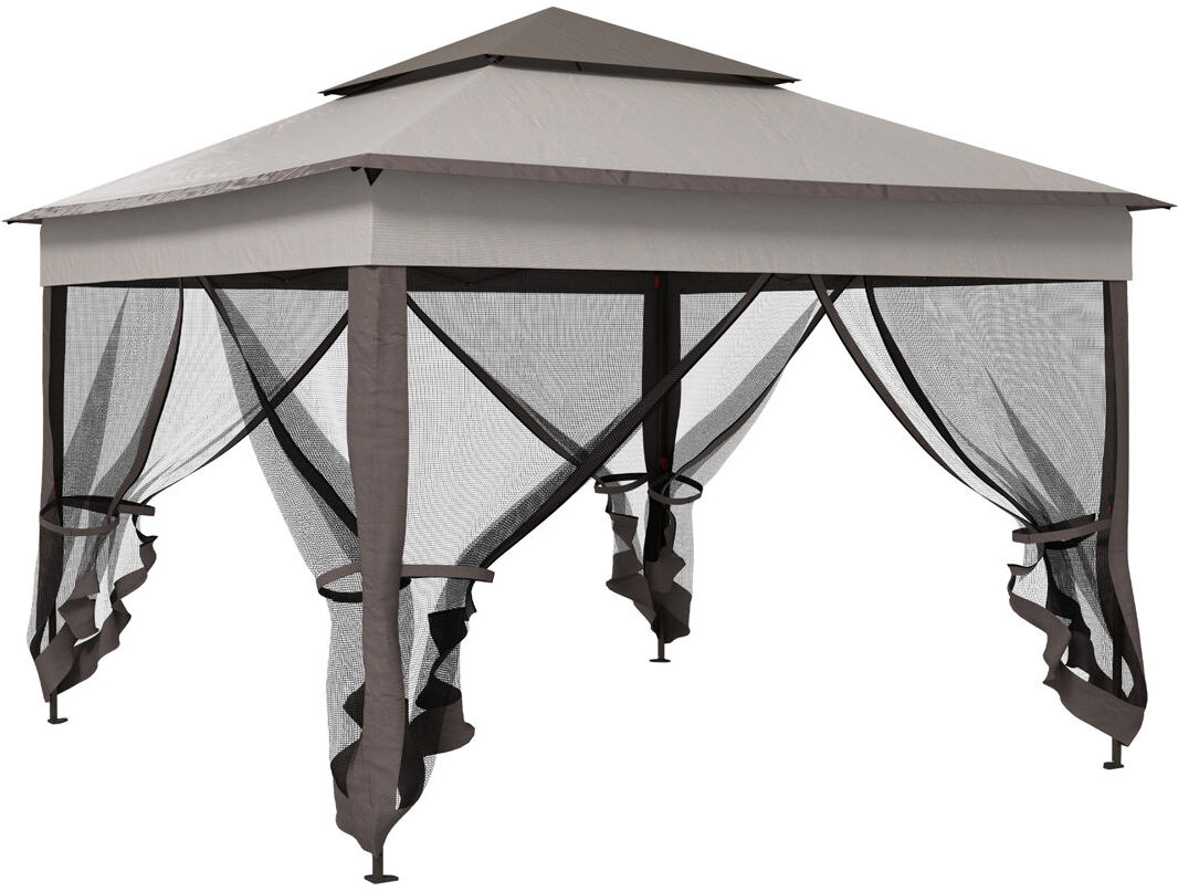 Dakota Fields Outsunny 3x3 m Pop Up Gazebo Double-roof Garden Tent w/Netting Light Grey