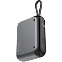 POWERBANK 10000mAh, integriertes USB-C Kabel grau, 10.000 mAh, Power Delivery 30 Watt