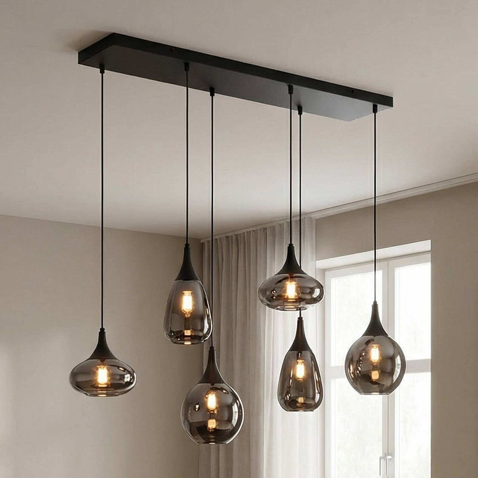 Trio Lighting Glass Pendant Light Lumina, dimmable, Black, Living / Dining Room, Glass, Ceiling Light