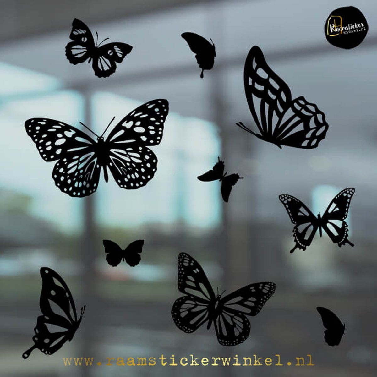 S&D RSW Herbruikbare Raamstickers met Vlinder Motief in het Zwart