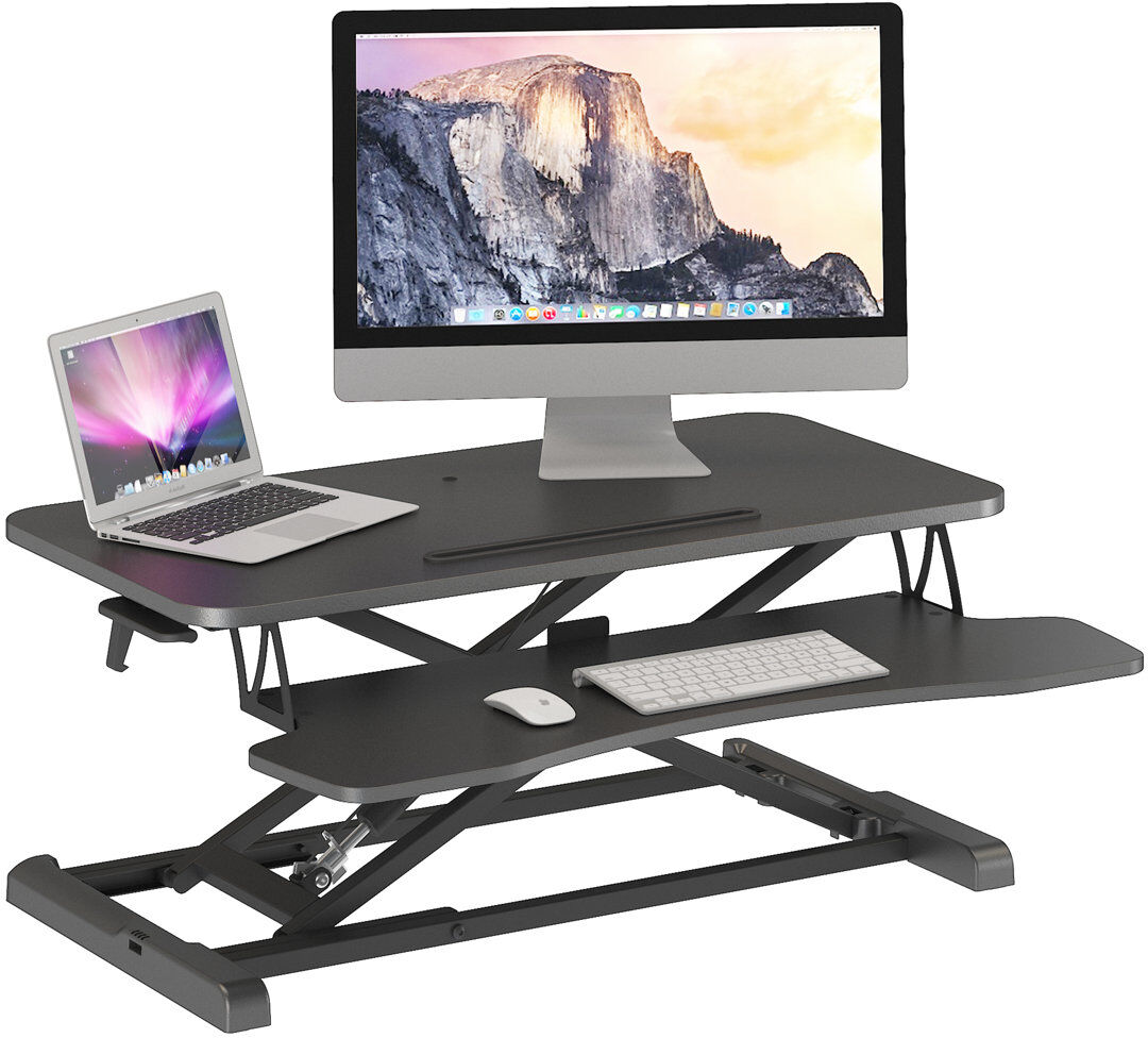 Symple Stuff Adjustable Standing Desk Converter, 32in/80cm Dual Tier Sit Stand Workstation for PC, Laptop and Keyboard, Ergonomic Desktop Riser with Monitor Stand Black 76.5cm W X 41cm D
