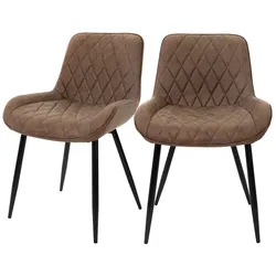 ML-Design – Esszimmerstühle 2er Set Braun | PU-Kunstleder Sitzfläche, Armlehnen, Metallbeine, ergonomische Esszimmer- & Küchenstühle
