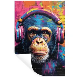 WANDTATTOO Graffiti - Schimpanse - Straßenkunst - Kopfhörer - Affe Wandaufkleber 80x120 cm