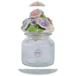 Decoris Glasdose mit Deckel Blumenform 19cm - Vorratsdose Glas Keramikdeckel  Aufbewahrungsglas Vorratsglas Küchenbehälter Glasbehälter Transparent Pastell