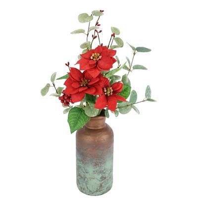 Winterliche Kunstpflanze I.GE.A. "Gesteck mit Poinsettia in Keramikvase, mit Eukalyptuszweigen", rot, H:46cm Ø:14cm, Polyester, Kunstpflanzen, Kunstblumen Arrangement, Weihnachtsdeko