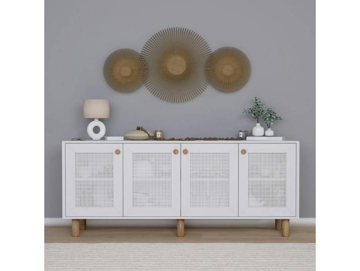 Buffet / enfilade 180cm 4 portes VAREN - Blanc / Cannage 4 portes