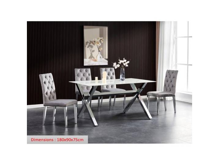 Table à Manger IXE – 180 cm – Chrome XXL & Plateau Verre Trempé