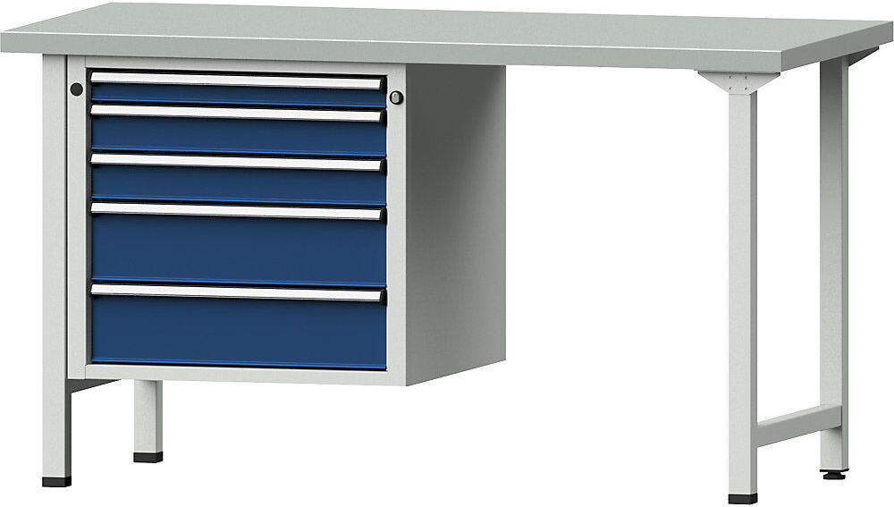 Werkbank, Baukastensystem, 5 Schubladen, Stahlblechbelagplatte ANKE