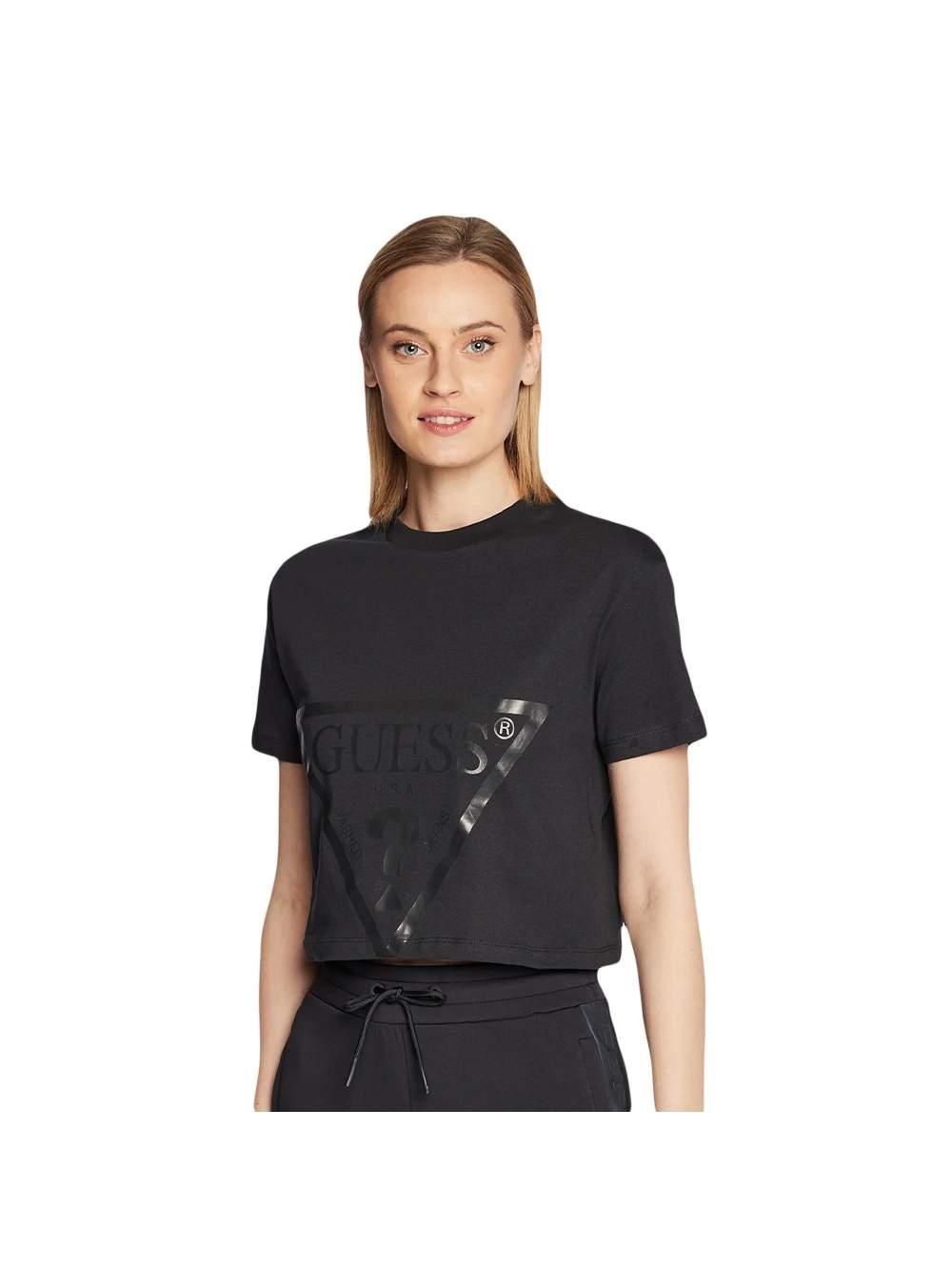 Guess dames T-shirt met klassiek logo en driehoekige print