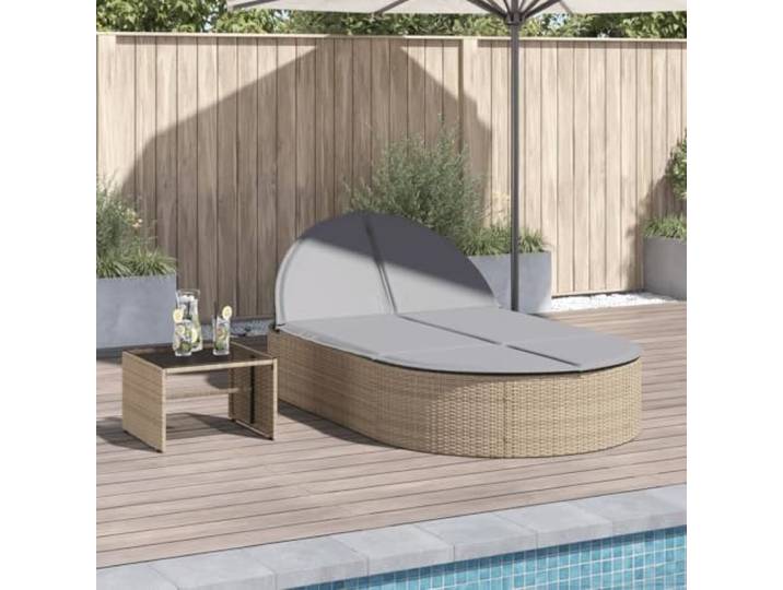 HFUDPOF Doppelliege mit Auflagen Beige Poly Rattan, 3-Fach Verstellbar Abnehmbare waschbare Bezüge, pulverbeschichteter Stahlrahmen, pflegeleichtes PE-Rattan, für den Außenbereich