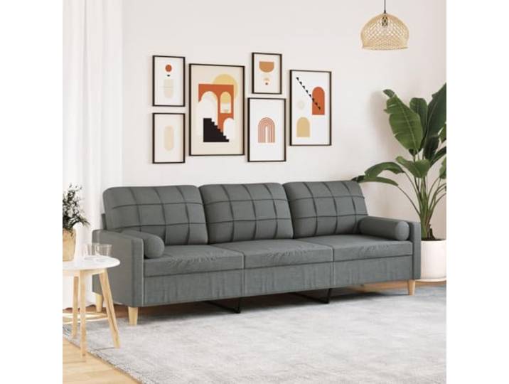 HEFZGDB Dunkelgraues 3-Sitzer Sofa 210 cm Stoff mit Zierkissen, Robustes Metallgestell und Abnehmbare Bezüge für Langlebigkeit und Pflegeleichtigkeit, Bequem gepolsterte Sitzfläche